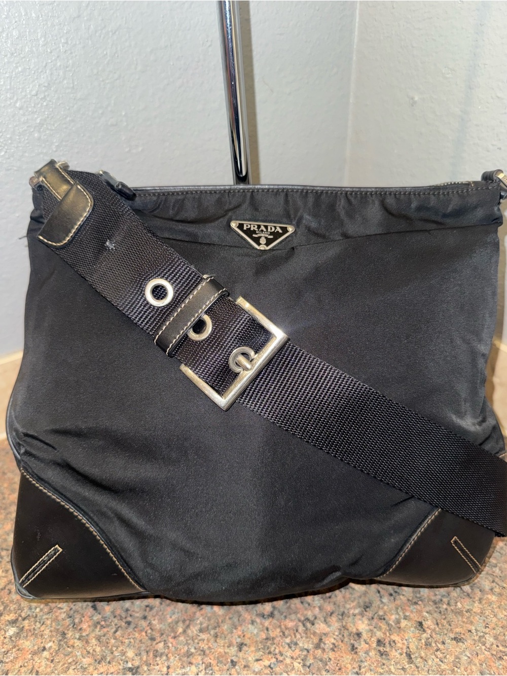 Prada Tessuto vintage Nylon & Leather Shoulder Bag - Black ✅authentic✅